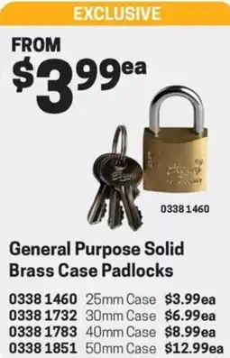 Blackwoods General Purpose Solid Brass Case Padlocks offer