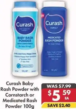 Pharmacy4Less Curash Baby Rash Powder with Cornstarch or Medicated Rash Powder offer