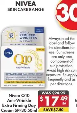 Pharmacy4Less Nivea Q10 Anti-Wrinkle Extra Firming Day Cream SPF30 offer