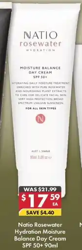 Pharmacy4Less Natio Rosewater Hydration Moisture Balance Day Cream SPF 50+ offer