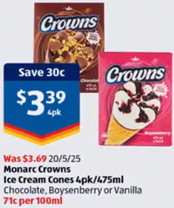ALDI Monarc Crowns Ice Cream Cones offer