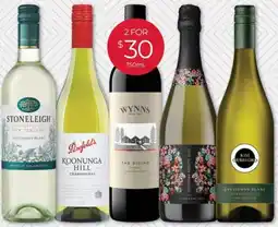Porters Stoneleigh Marlborough Range, Penfolds Koonunga Hill Range, Wynns The Siding Coonawarra Range, True Illusion Range or Kim Cra offer