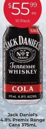 Porters Jack daniel's 4.8% premix range cans offer