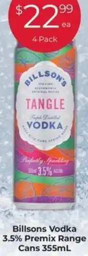 Porters Billsons vodka 3.5% premix range cans offer