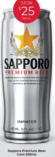 Porters Sapporo premium beer cans offer
