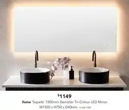 Harvey Norman Ilume 'Superb' Demister Tri-Colour LED Mirror offer