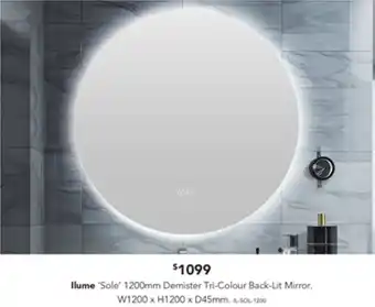 Ilume 'Sole' Demister Tri-Colour Back-Lit Mirror