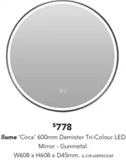Harvey Norman Ilume 'circa' demister tri-colour led mirror - gunmetal offer