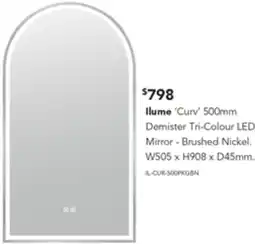 Harvey Norman Ilume 'Curv' Demister Tri-Colour LED Mirror - Brushed Nickel offer