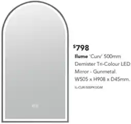 Harvey Norman Ilume 'Curv' Demister Tri-Colour LED Mirror - Gunmetal offer