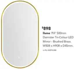 Harvey Norman Ilume Pill Demister Tri-Colour LED Mirror - Brushed Brass offer