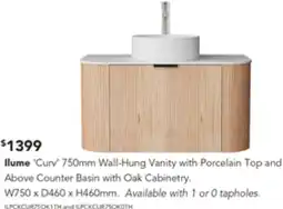 Harvey Norman Ilume Curv Wall-Hung Vanity with Porcelain offer