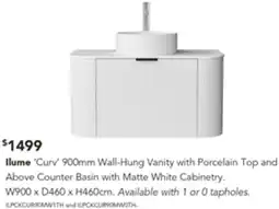 Harvey Norman Ilume Curv Wall-Hung Vanity with Porcelain offer