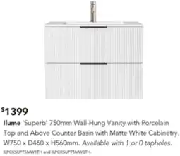 Harvey Norman Ilume Superb Wall-Hung Vanity with Porcelain offer
