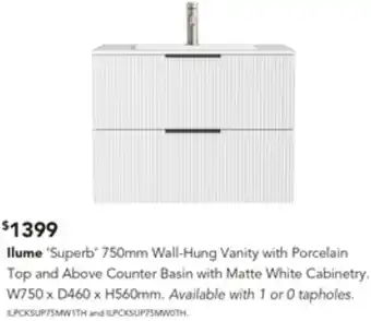 Harvey Norman Ilume Superb Wall-Hung Vanity with Porcelain offer