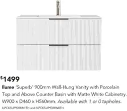 Harvey Norman Ilume Superb 9Wall-Hung Vanity with Porcelain offer