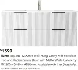 Harvey Norman Ilume Superb Wall-Hung Vanity with Porcelain offer