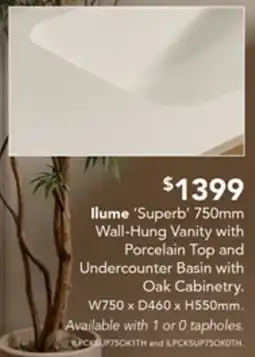 Harvey Norman Ilume Superb Wall-Hung Vanity with Porcelain offer