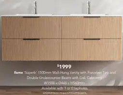 Harvey Norman Ilume Superb Wall-Hung Vanity with Porcelain offer