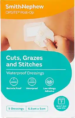 healthylife Smith & Nephew Opsite Post-Op Waterproof Dressing 6.5cm x 5cm 5 Pack offer