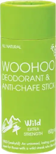 healthylife Woohoo Body Deodorant & Anti- Chafe Stick Wild - Extra Strength 60g offer