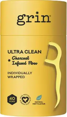 healthylife Grin Charcoal Infused Dental Floss Pick Ultra Clean 40 Pack offer
