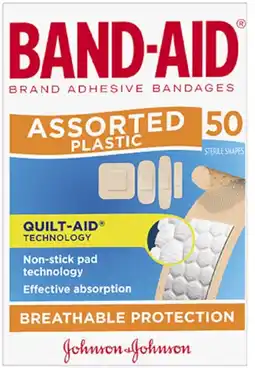 healthylife Band-Aid Band-Aid Plastic Strips Assorted Shapes 50 Pack offer