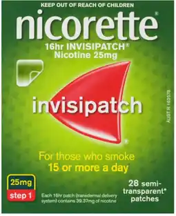 healthylife Nicorette Quit Smoking 16 Hour Nicotine Invisipatch Step 1 25mg 28 Patches offer