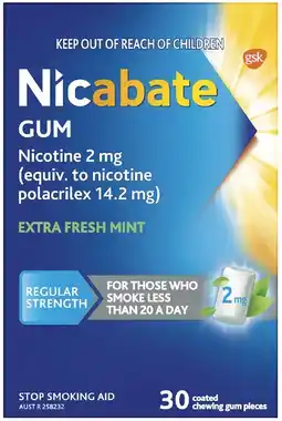 healthylife Nicabate Quit Smoking Nicotine Gum Fresh Mint 2mg - 30 Pack offer
