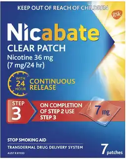 healthylife Nicabate Clear Patch 7mg Step 3 Quit Smoking 7 Pack offer