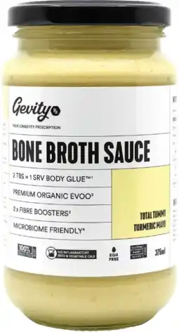 healthylife Gevity Rx Bone Broth Sauce Total Tummy Turmeric Mayo 375ml offer
