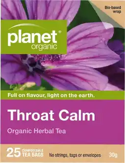 healthylife Planet Organic Throat Calm Tea Bags 25 Pack offer