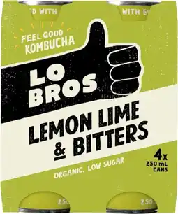 healthylife Lo Bros Kombucha Soda Lemon Lime & Bitters 6x4x250ml offer