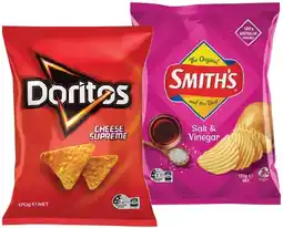 IGA Doritos Corn Chips or Smith’s Crinkle Cut 150‑170g Selected Varieties offer