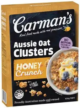 IGA Carman’s Aussie Oat Clusters 450g Selected Varieties offer