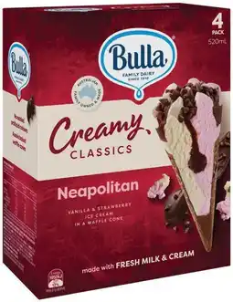 IGA Bulla Creamy Classics Ice Cream 4 Pack Selected Varieties offer