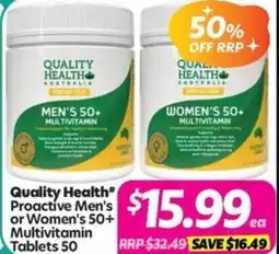 Your Discount Chemist Quality Health" Proactive Men's or Women's 50+ Multivitamin offer