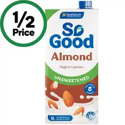 Woolworths So Good Unsweetened Almond Milk 1 Litre offer