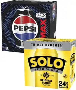 Coles Pepsi Max or Solo Zero Sugar Soft Drink 24x375mL offer