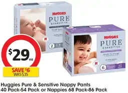 Coles Huggies Pure & Sensitive Nappy Pants or Nappies offer