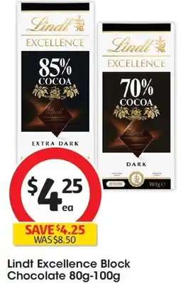 Coles Lindt Excellence Block Chocolate offer