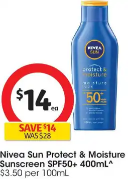Coles Nivea Sun Protect & Moisture Sunscreen SPF50+ offer