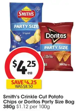 Coles Smith's Crinkle Cut Potato Chips or Doritos Party Size Bag offer