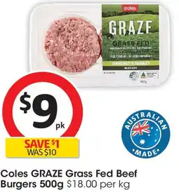Coles Coles GRAZE Grass Fed Beef Burgers offer