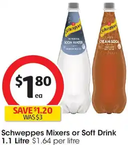 Coles Schweppes Mixers or Soft Drink offer