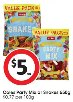 Coles Coles Party Mix or Snakes offer
