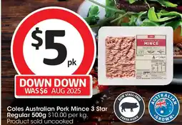Coles Coles Australian Pork Mince 3 Star Regular offer