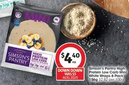 Coles Simson's Pantry High Protein Low Carb Mini White Wraps offer