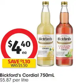 Coles Bickford's Cordial offer