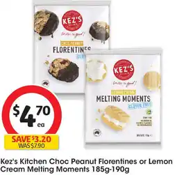 Coles Kez's Kitchen Choc Peanut Florentines or Lemon Cream Melting Moments offer